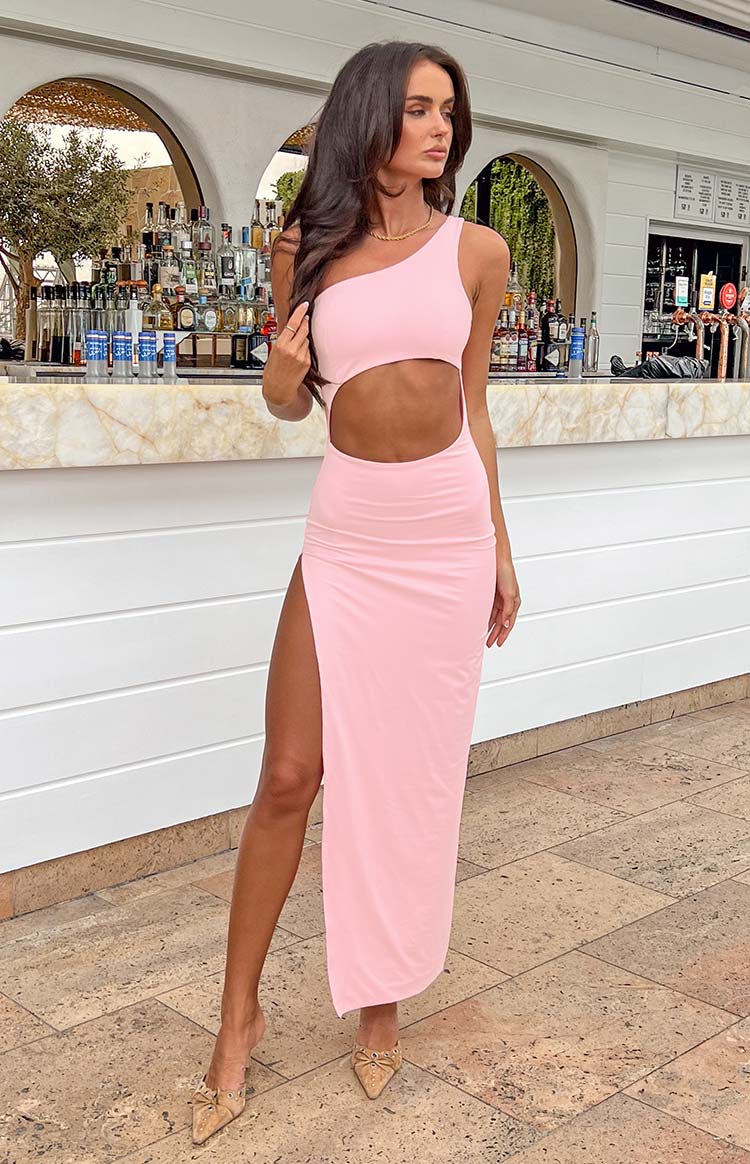 Simone Cut Out One Shoulder Pink Maxi Dress Image