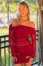 Sky Red Mesh Off Shoulder Top Image