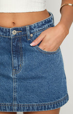 Skyline Swirl Mid Wash Denim Skort