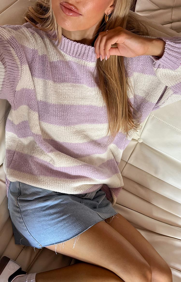 Snuggle Lilac Striped Oversized Striped Sweater Image