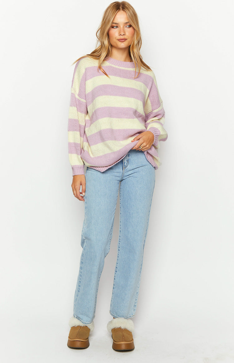 Snuggle Lilac Striped Oversized Striped Sweater Image