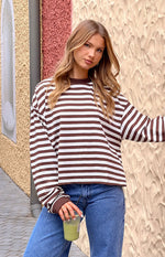 So Breezy Chocolate Stripe Long Sleeve Top Image
