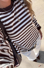 So Breezy Chocolate Stripe Long Sleeve Top Image