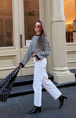 Beginning Boutique So Breezy Navy Stripe Long Sleeve Top navy and white horizontal stripe crew neck long sleeve top with ribb