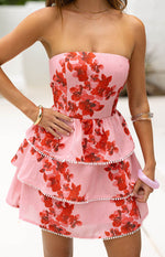 Sofia Pink Floral Strapless Ruffle Mini Dress - PRE ORDER Image