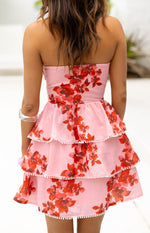 Sofia Pink Floral Strapless Ruffle Mini Dress - PRE ORDER Image