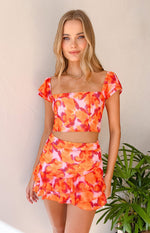 Sophia Azalea Pink Print Short Sleeve Crop Top Image