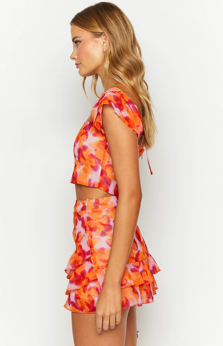 Sophia Azalea Pink Print Short Sleeve Crop Top Image