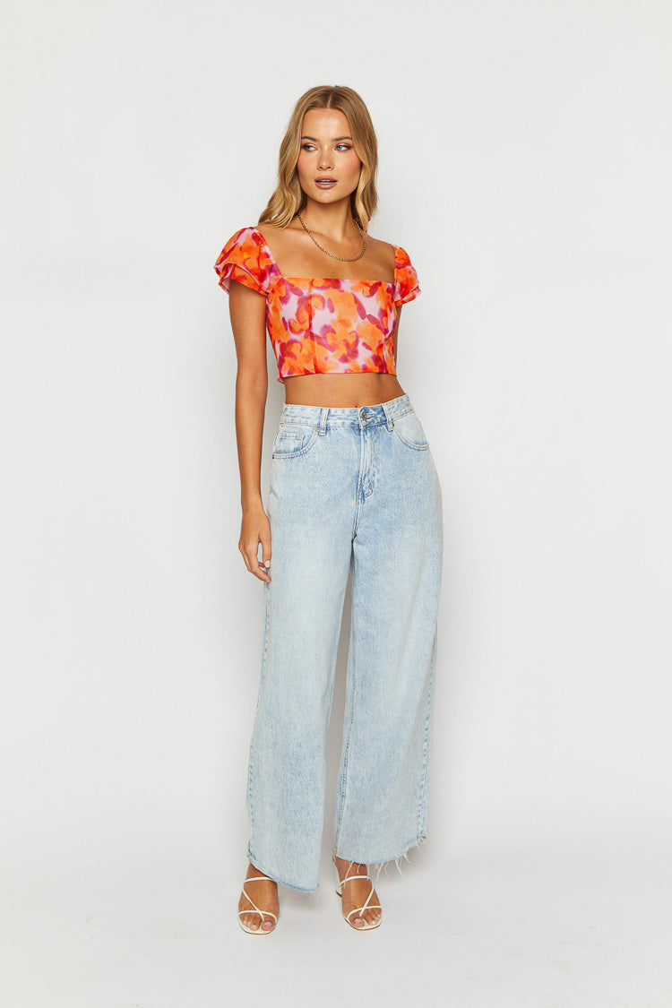 Sophia Azalea Pink Print Short Sleeve Crop Top Image