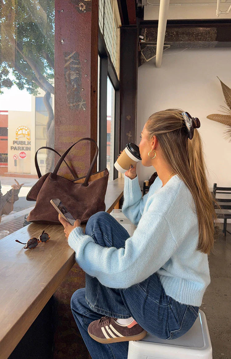 Stacey Light Blue Zip Knit Cardigan