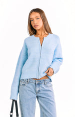 Stacey Light Blue Zip Knit Cardigan