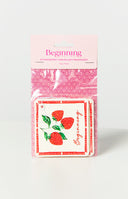 Beginning Boutique Strawberry Dream Air Freshener Two Pack white square air freshener with red dotted border strawberry illustration and Beginning text