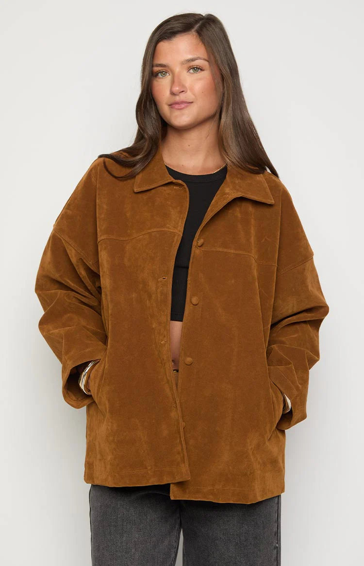 Suki Tan Suede Oversized Jacket