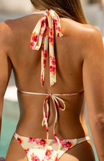 Sunbeam Yellow and Pink Floral Print Halter Bikini Top Image
