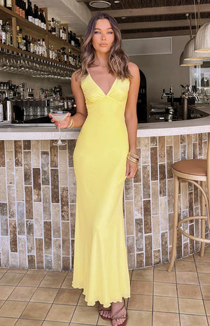 Beverley Yellow Mesh Maxi Dress | Beginning Boutique NZ