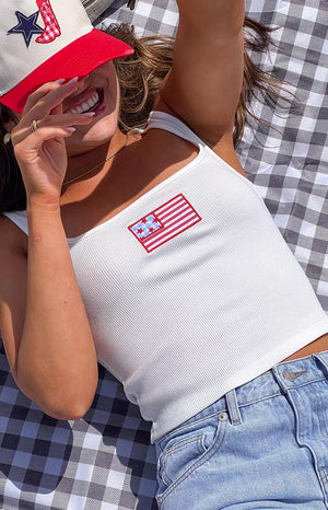 Suzie White USA Embroidered Tank Top