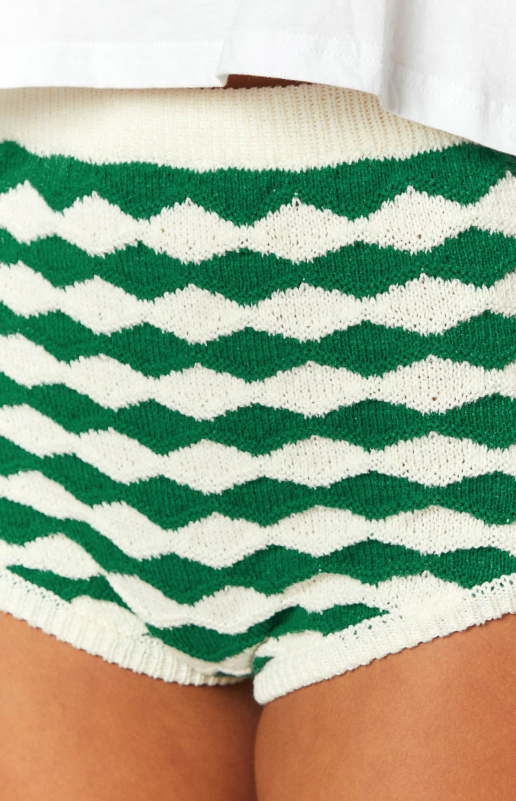 Sweet Stitches Green And White Shorts Image