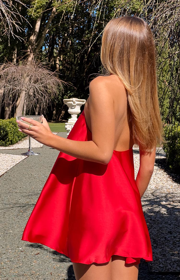 strapless open back dress Red Halter Mini Dress