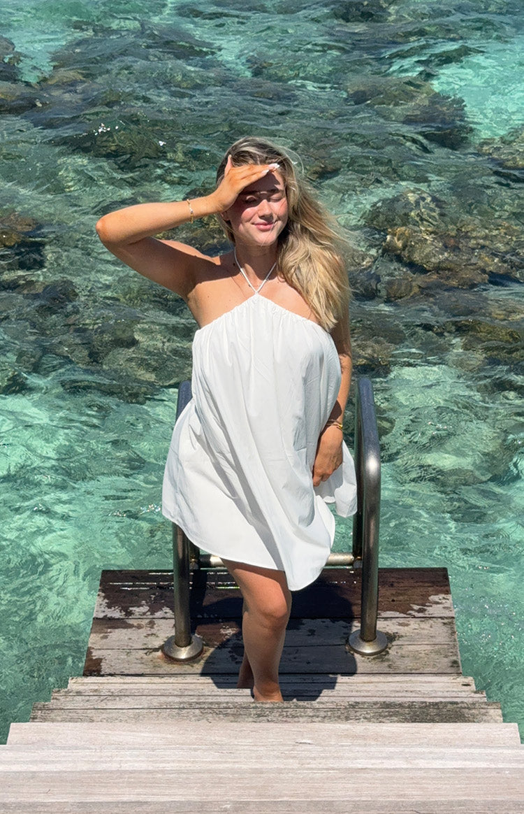 Talei White Halter Puff Mini Dress Image