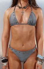 Talk That Talk Grey Sparkle Eyelet Bikini Bottoms