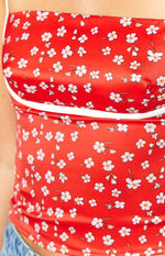 Tamra Red Floral Low Back Top