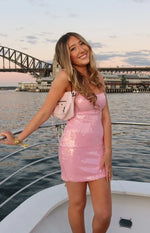 Tao Pink Sequin Lace Up Mini Dress
