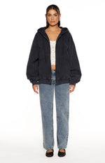 Tate Washed Navy Oversized Hooded Jacket Image