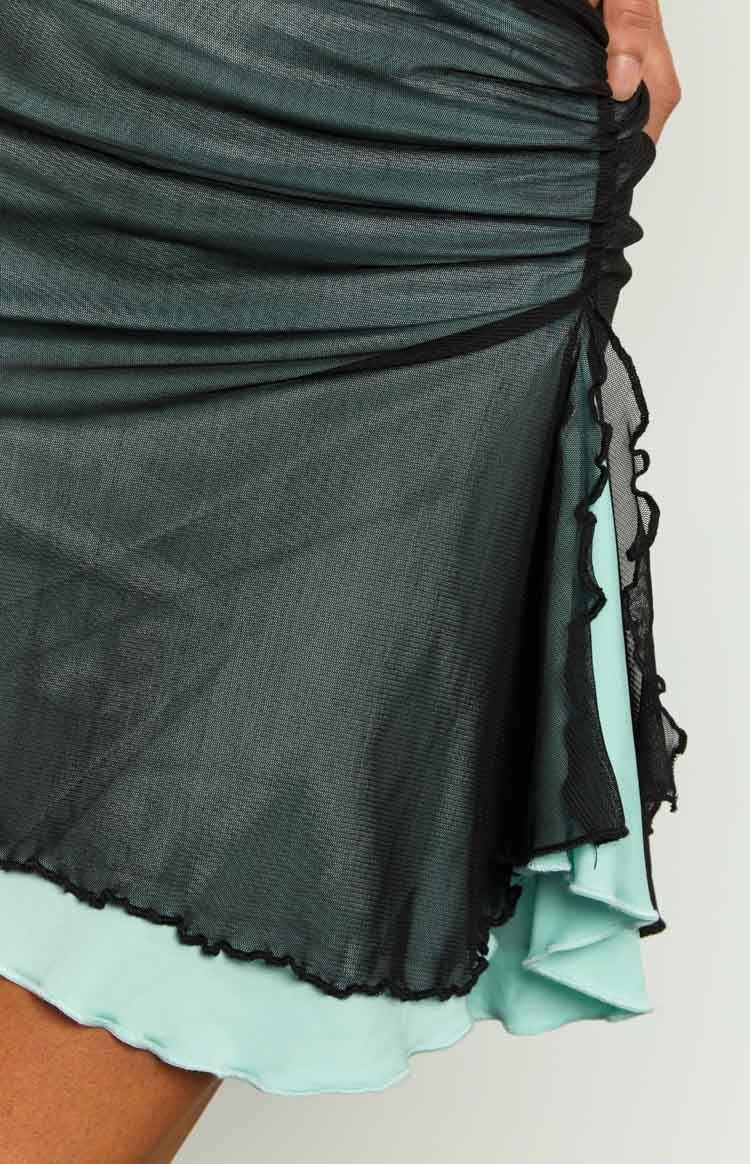 Taytum Blue Contrast Mesh Mini Skirt Image
