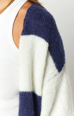 Thaddeus Blue And White Striped Knit Cardigan