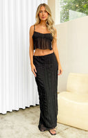 Beginning Boutique The Moment Black Maxi Skirt black sheer crinkled maxi skirt with a flowy fit