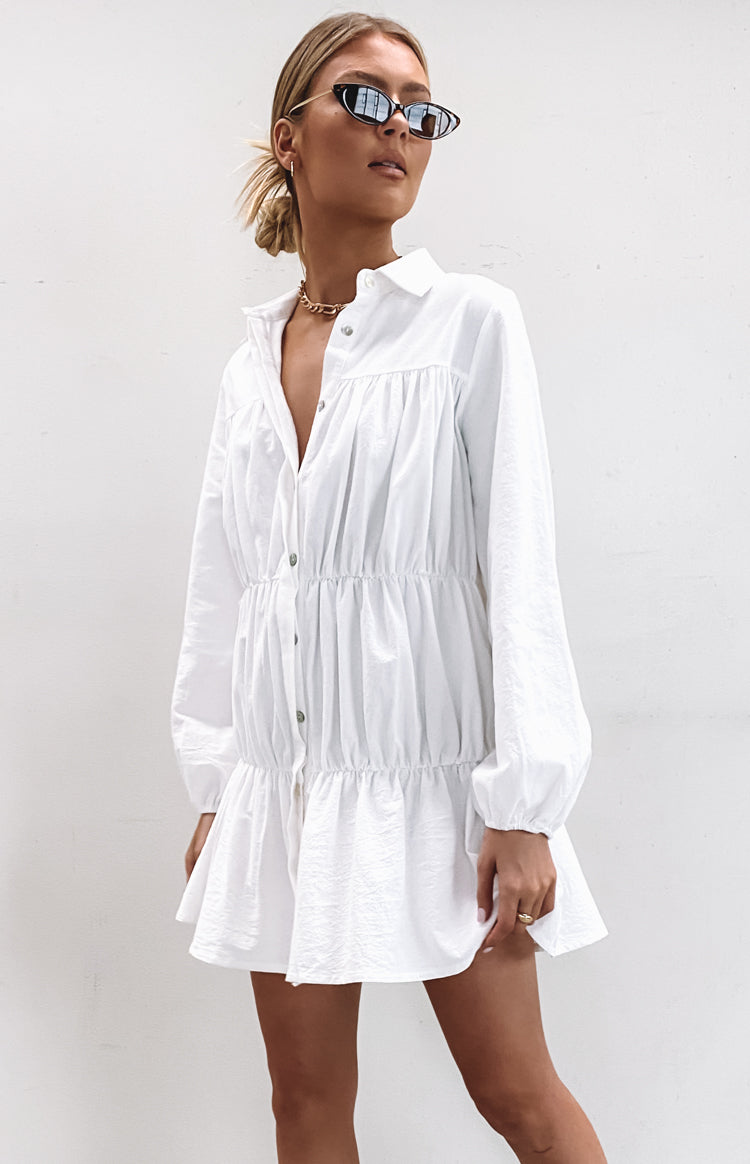 Theodossia Tiered Long Sleeve Dress White Image