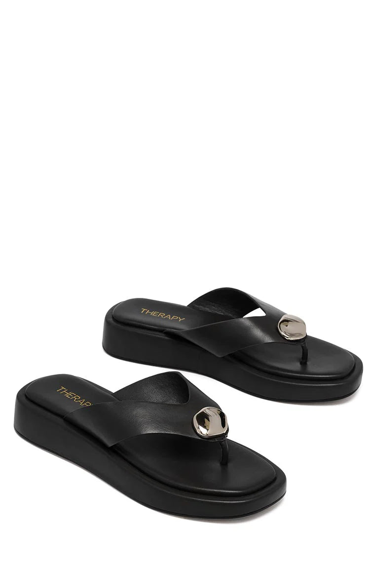 Therapy Val Black Platform Silver Trim Sandals