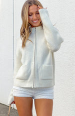 Tiff Cream Funnel Neck Zip Front Oversized Sweater - PRE ORDER
