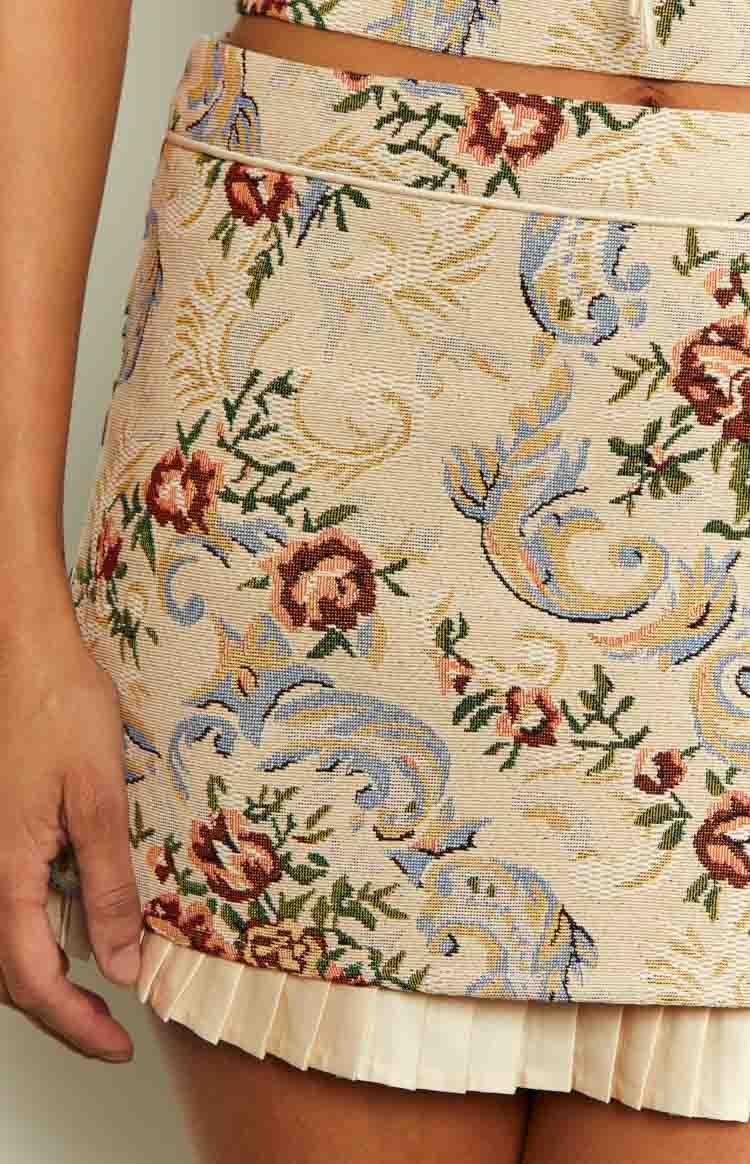 Till Forever Beige Tapestry Mini Skirt Image