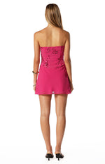 Tranquility Hot Pink Strapless Beaded Party Mini Dress Image