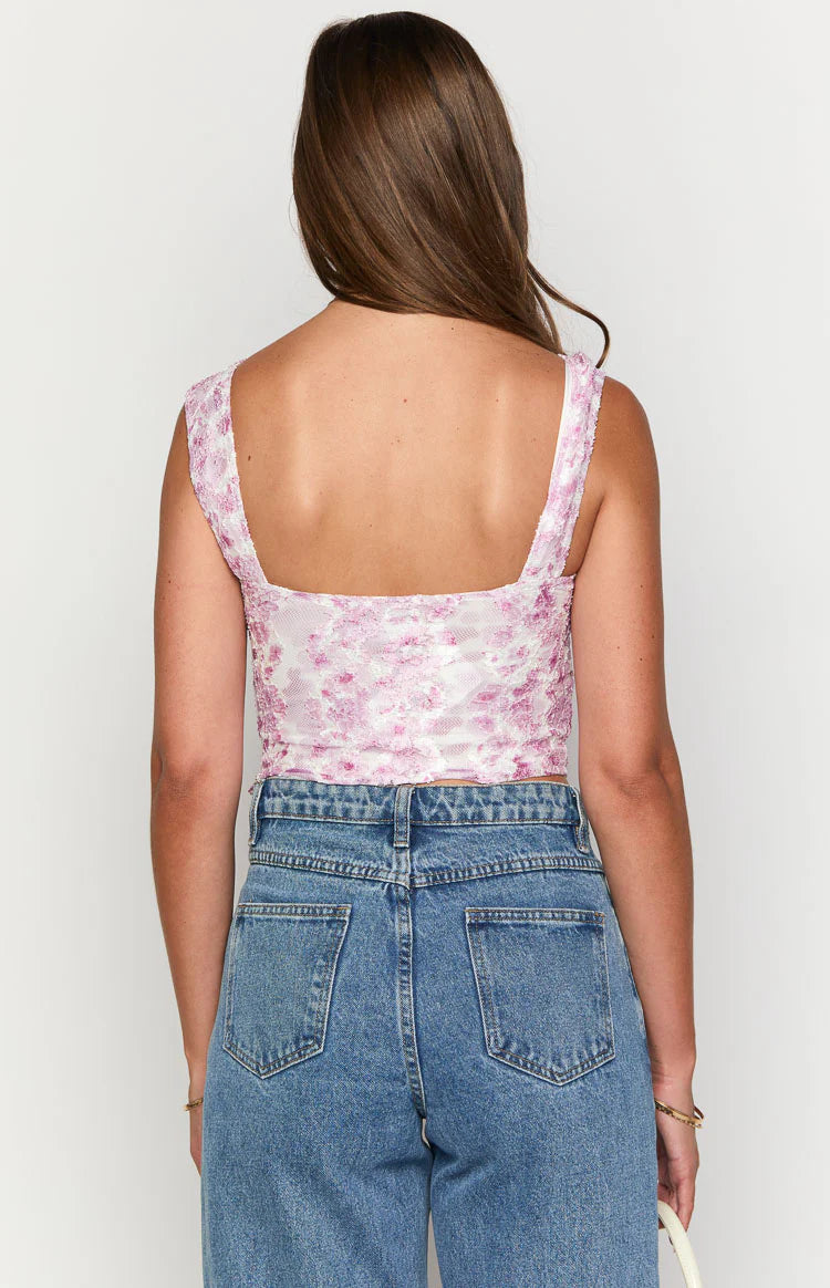 Vida Pink Lace Bow Top