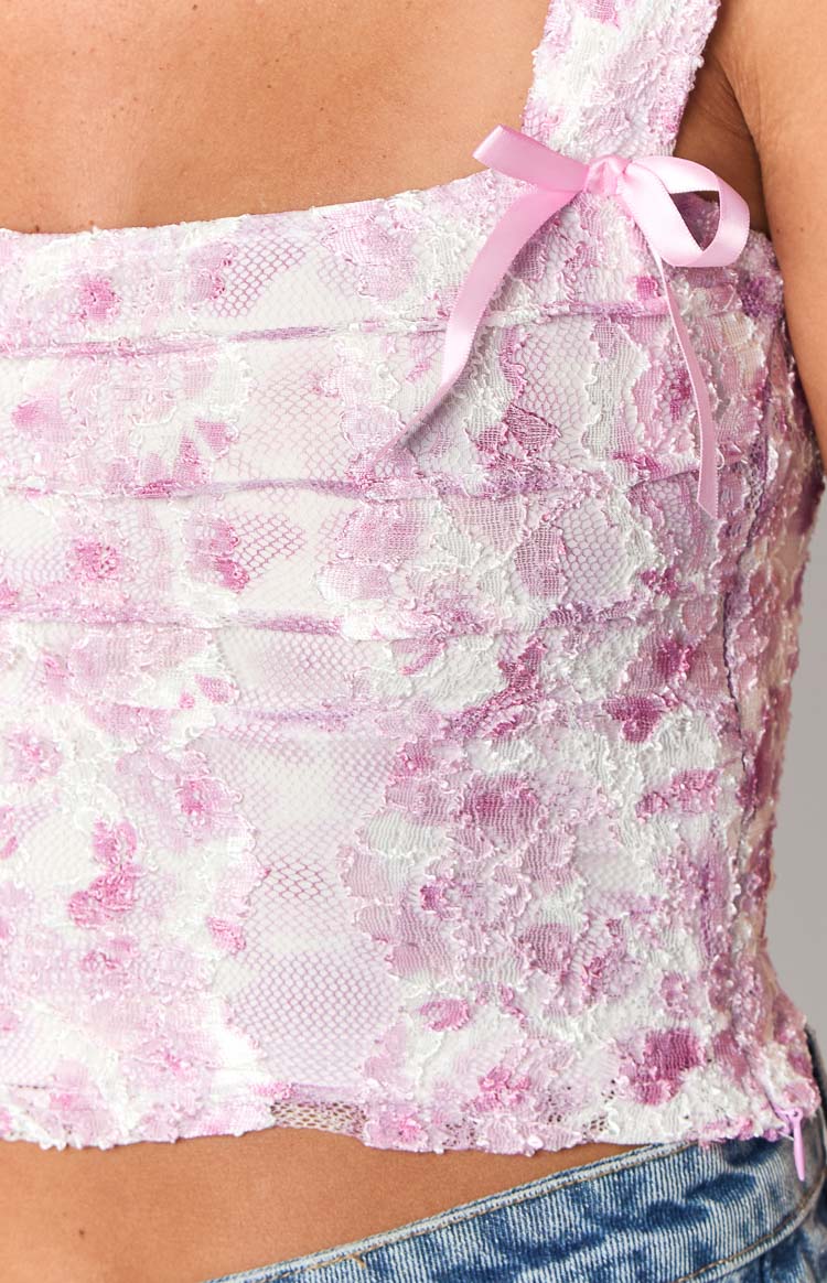Vida Pink Lace Bow Top