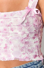 Vida Pink Lace Bow Top