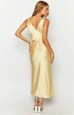 Verlaine Yellow Satin Maxi Dress