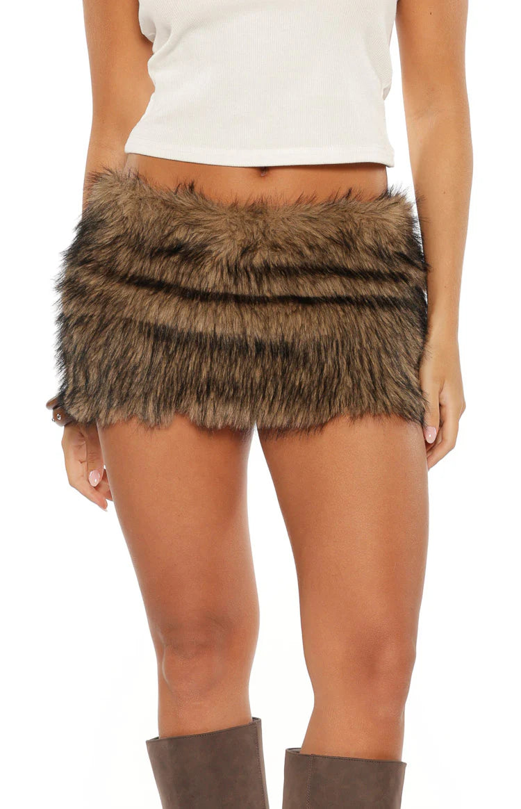 Viktor Brown Fur Mini Skirt Image