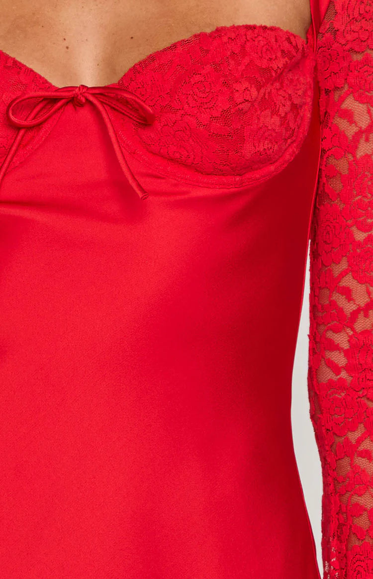 Viola Red Long Sleeve Mini Dress