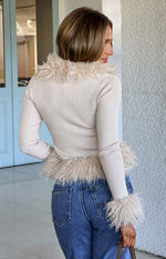 Violetta Beige Fur Trim Knit Cardigan - PRE ORDER