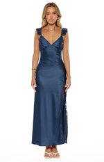 Wendy Navy Satin Maxi Dress Image