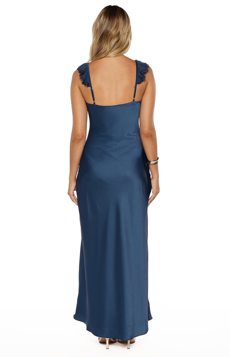 Wendy Navy Satin Maxi Dress Image