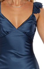 Wendy Navy Satin Maxi Dress