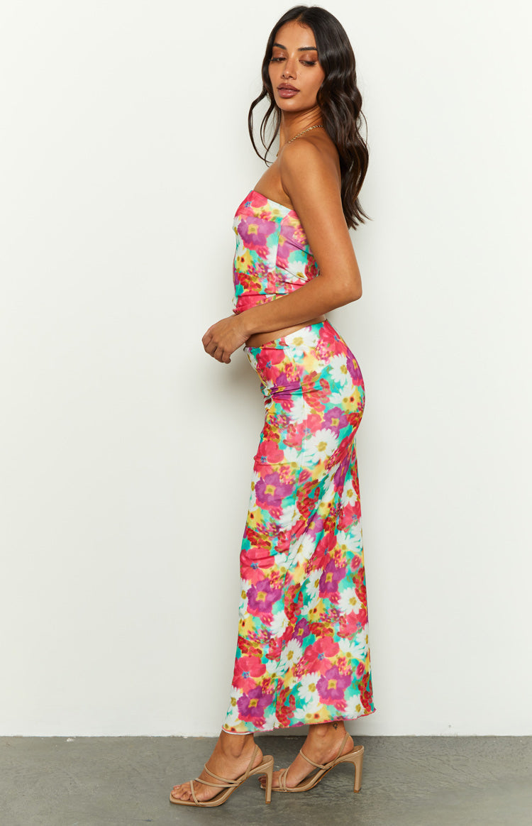 When in Rome Floral Print Mesh Maxi Skirt Image