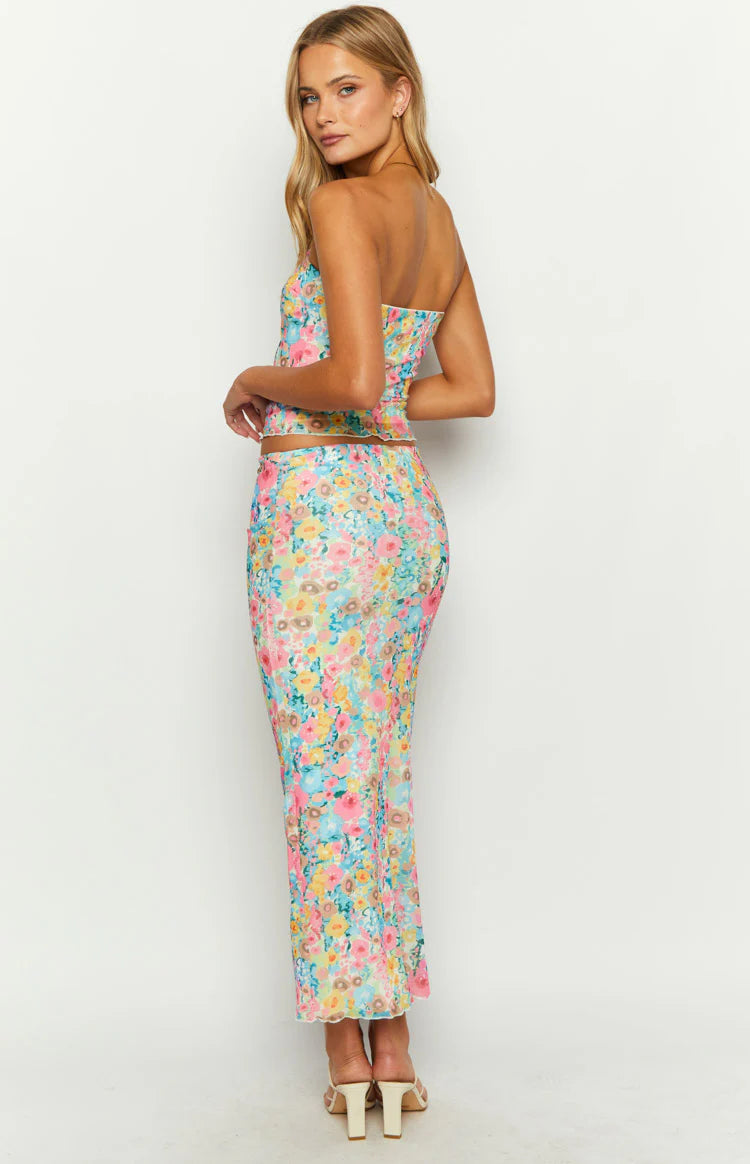 When in Rome Multi Floral Maxi Skirt