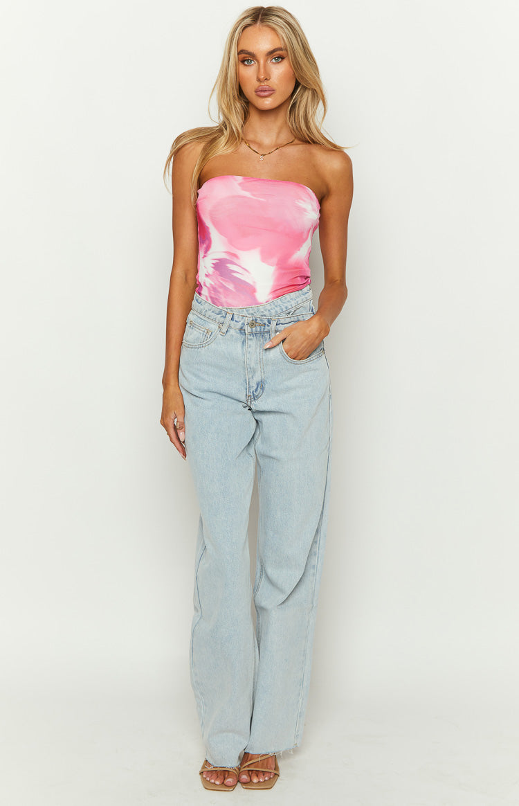 When In Rome Pink Floral Print Tube Top Image