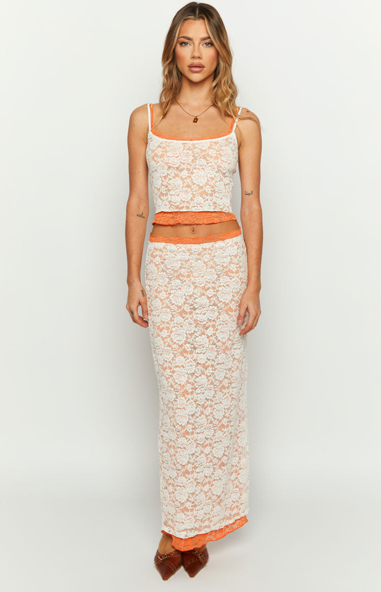 Willow Orange Contrast Lace Tank Top Image