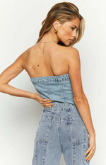 Wilma Mid Wash Denim Button Top